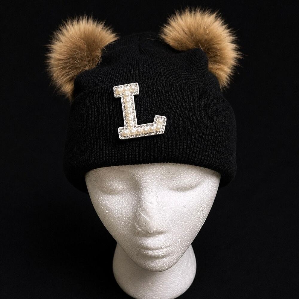 Black L Two Pom Beanie
